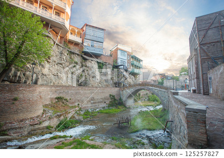 Beautiful sunny landscape of old city Tbilisi with river and trees Beautiful sunny landscape of old city Tbilisi with river and trees 125257827