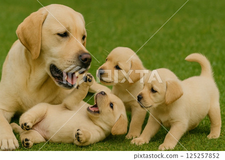 Labrador retriever parents and puppies 125257852