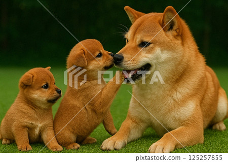 柴犬父母與小狗 125257855