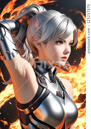 Female warrior in silver armor 125257870