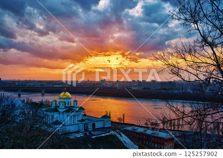 Stunning Winter Sunset Over Annunciation Monastery, Nizhny Novgorod 125257902