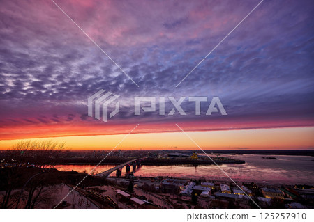 Sunset Over Strelka: Kanavinsky Bridge and Alexander Nevsky Cathedral 125257910