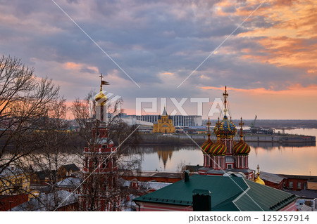 Sunset at Strelka with Oka River Views  in Nizhny Novgorod 125257914