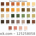Colour Swatches 32 True Colors of Fall or Autumn - 3d Light Soft, Muted, Pastel Tones - with HEX Codes and Names, Color Palette, Scheme, Chart and Combinations 125258058