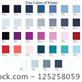 Colour Swatches 32 True Colors of Winter - 3d Light Soft, Muted, Pastel Tones - with HEX Codes and Names, Color Palette, Scheme, Chart and Combinations 125258059