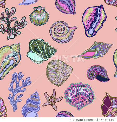 seamless pattern with sea shells seamless pattern with sea shells 125258459