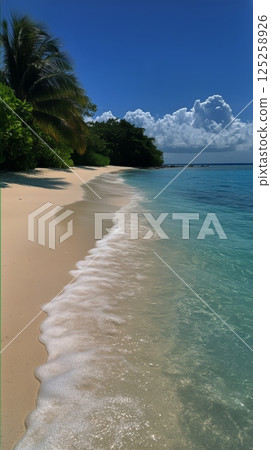 Tranquil Beach With Gentle Waves and Clear Blue Water During Sunny Day AI Generative 125258926