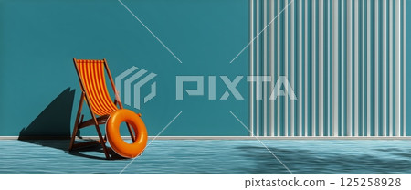 Relaxing by the Pool With an Orange Lounge Chair and a Colorful Float AI Generative 125258928