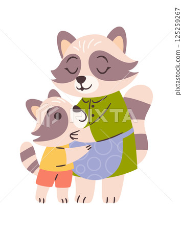 Hugging raccoon family hand drawn Hugging raccoon family hand drawn 125259267