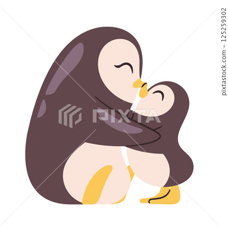 Penguin family kissing hand drawn 125259302