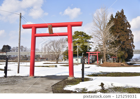 初春時節拍攝北海道北斗市櫻台神社境內 125259331