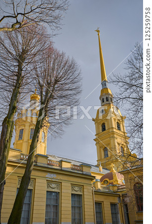 the Peter and Paul Fortress spire at sunset the Peter and Paul Fortress spire at sunset 125259758