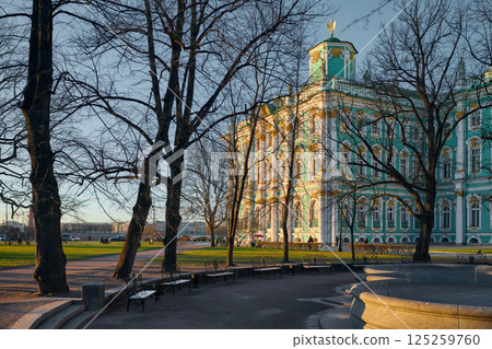 The State Hermitage at sunset, a museum of art and culture in Saint Petersburg, Russia, One of the largest and oldest museums in the world, it was founded in 1764 by Catherine the Great The State Hermitage at sunset, a museum of art and culture in Saint Petersburg, Russia, One of the largest and oldest museums in the world, it was founded in 1764 by Catherine the Great 125259760