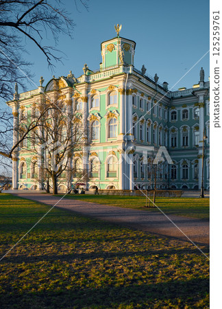 The State Hermitage at sunset, a museum of art and culture in Saint Petersburg, Russia, One of the largest and oldest museums in the world, it was founded in 1764 by Catherine the Great The State Hermitage at sunset, a museum of art and culture in Saint Petersburg, Russia, One of the largest and oldest museums in the world, it was founded in 1764 by Catherine the Great 125259761