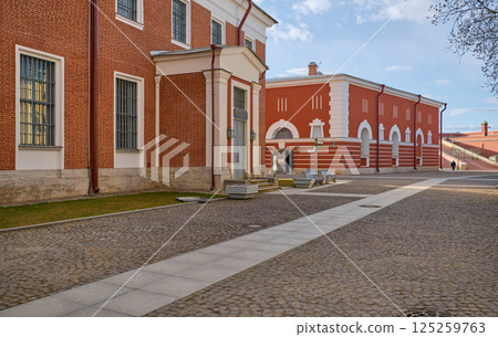 The Coin Yard of the Peter and Paul Fortress at sunset 125259763