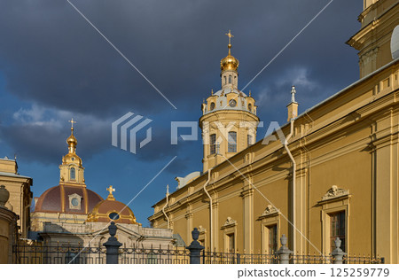 The Coin Yard of the Peter and Paul Fortress at sunset 125259779