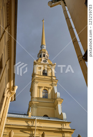 the Peter and Paul Fortress spire at sunset the Peter and Paul Fortress spire at sunset 125259783