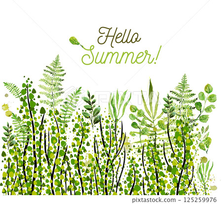 Hello summer. Green field grass hand drawing. Not AI Vector illustration 125259976