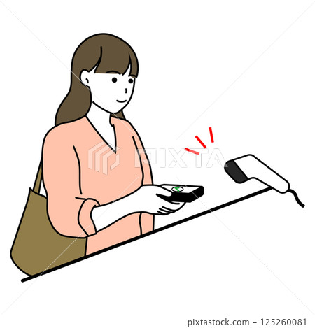 一位女士使用智慧型手機支付的插圖 125260081