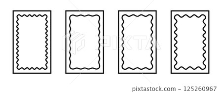 Set of rectangle frames with wavy inner edges. Vignettes for pictures or photos wit curvy inside borders. Empty boxes, stamps, tags or labels. Vector graphic illustration 125260967