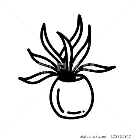 Floral vector flower in a pot and leaves in doodle style isolated on white background. Cute flower coloring illustration for seasonal design, textile, decoration kids playroom or greeting card. Floral vector flower in a pot and leaves in doodle style isolated on white background. Cute flower coloring illustration for seasonal design, textile, decoration kids playroom or greeting card. 125261547