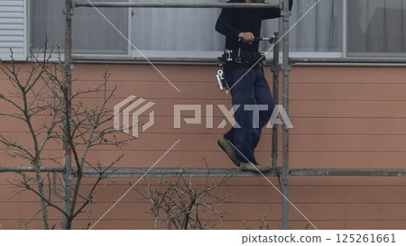 Paint application, scaffolding installation work, material, background 125261661