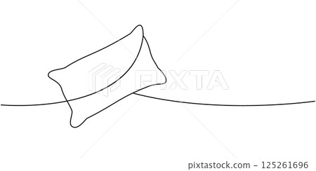 Rectangle plump pillow one line continuous drawing. Fluffy pillow for sleeping. Vector illustration. Rectangle plump pillow one line continuous drawing. Fluffy pillow for sleeping. Vector illustration. 125261696