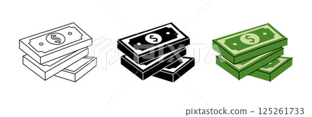 Stacks of money bills icon set. Cash and paper currency. Vector illustration. Stacks of money bills icon set. Cash and paper currency. Vector illustration. 125261733