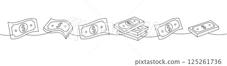 Dollar cash bills one line continuous drawing. Money investment and finance. Vector illustration. 125261736