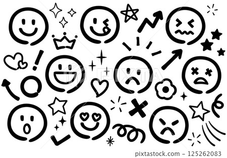 Doodle style simple facial expression vector illustration set 125262083