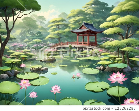 美麗的綠色荷花池 125262285
