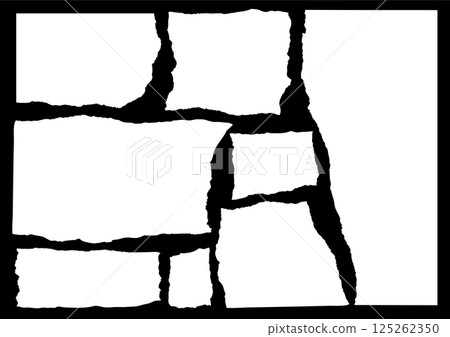 Eight torn white pieces of paper on a black background 125262350