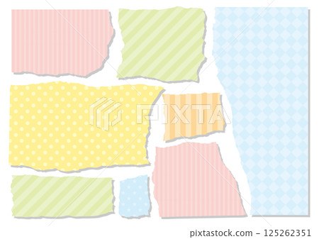 Eight pieces of torn paper with pastel pattern 125262351