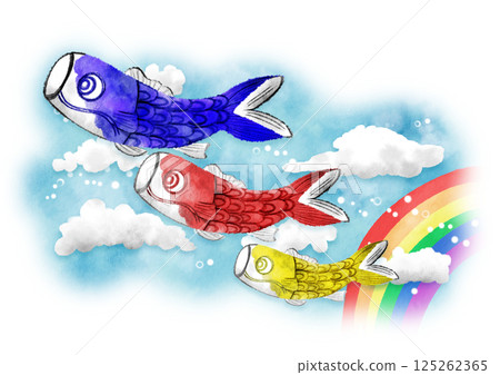 鯉魚旗在天空中飄揚,彩虹環繞 鯉魚旗在天空中飄揚,彩虹環繞 125262365