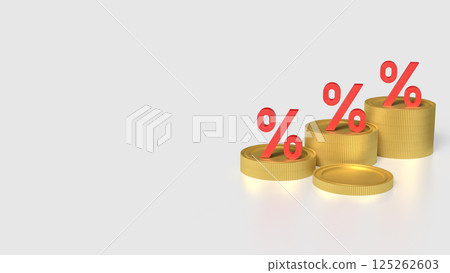 The Gold coins and percent on white background 3d Rendering. 125262603