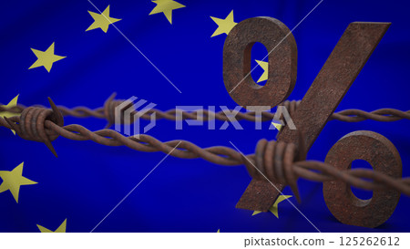 The Rusty  barbed wire on EU flag for Business concept 3d Rendering. 125262612