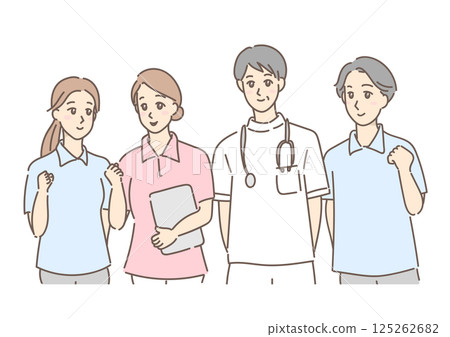 用柔和的色彩描繪的護理人員、護理人員和醫生（醫務人員） 125262682