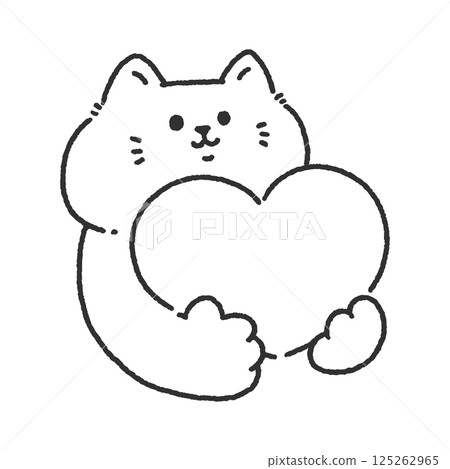 Cute cat holding a heart line drawing 125262965
