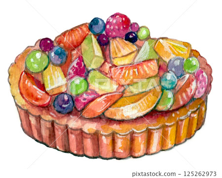 Watercolor fruit tart 125262973