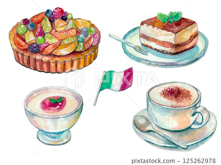 Italian dolce material painted with watercolors 125262978