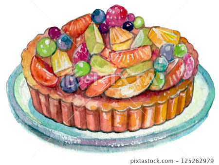 Watercolor berry tart 125262979