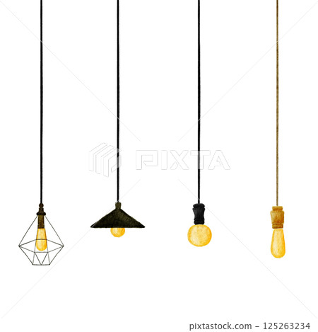 簡約照明吊燈水彩插畫 125263234