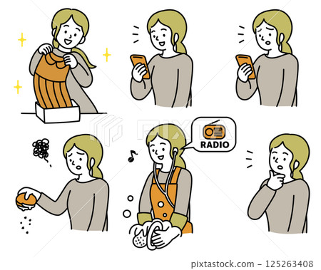 Vector illustration set of housewives using money and smartphone Vector illustration set of housewives using money and smartphone 125263408
