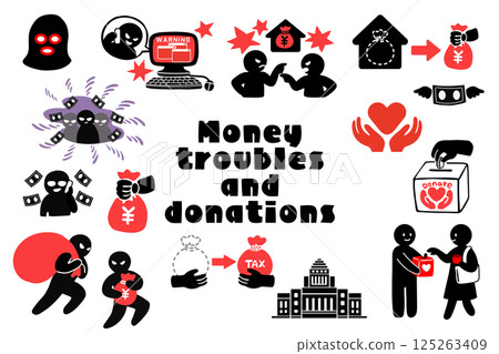 Money troubles and donations vector illustration set Money troubles and donations vector illustration set 125263409