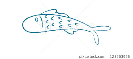 Aquatic fish silhouette doodle. Graphic representation of an ocean creature. Undersea life, flat design, suitable for aquatic projects. Chalk and crayon style 125263936