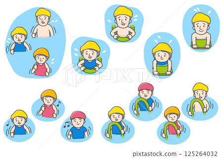 老年人在泳池裡游泳和運動的插圖集 老年人在泳池裡游泳和運動的插圖集 125264032