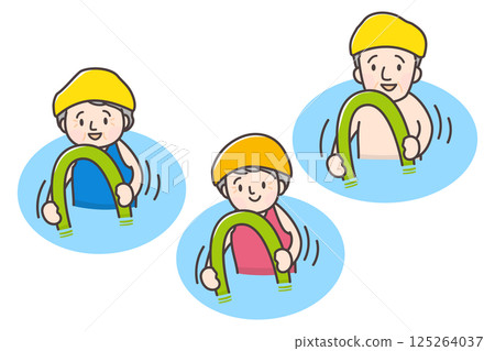 三位老人在泳池中使用浮板鍛鍊的插圖 三位老人在泳池中使用浮板鍛鍊的插圖 125264037