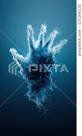 giant ocean wave forms into human hand, creating surreal scene 125264220