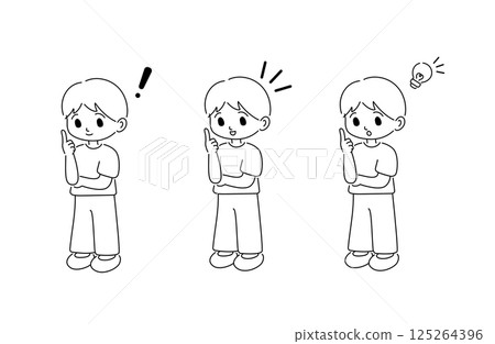 靈感兒童男孩黑白線描全身 靈感兒童男孩黑白線描全身 125264396