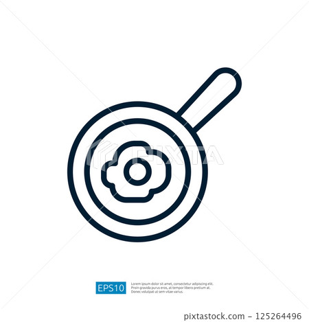 Cooking Icon of a Frying Pan with an Egg Representing Breakfast Preparation in a Modern Kitchen Environment 125264496